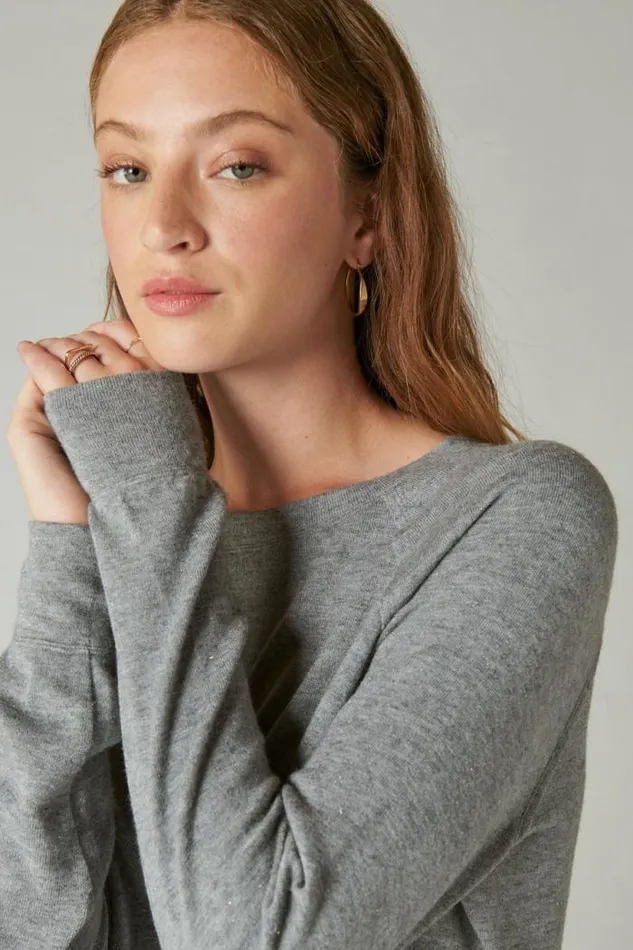Lucky Brand Cloud Jersey Long Sleeve Crew Heather Combo Women Activewear