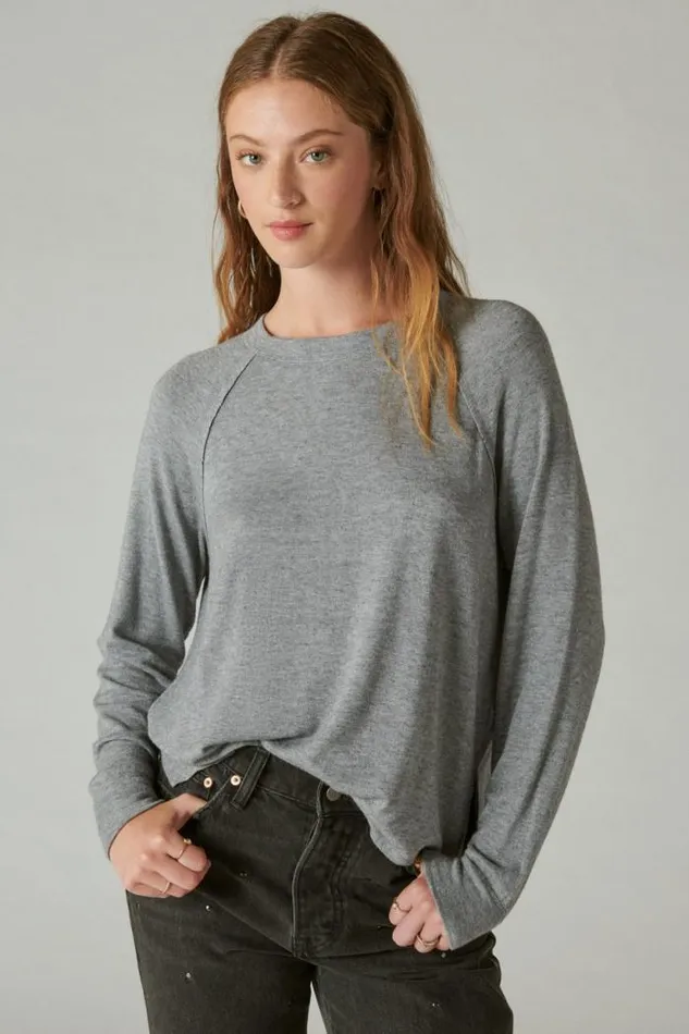 Lucky Brand Cloud Jersey Long Sleeve Crew Heather Combo Women Activewear