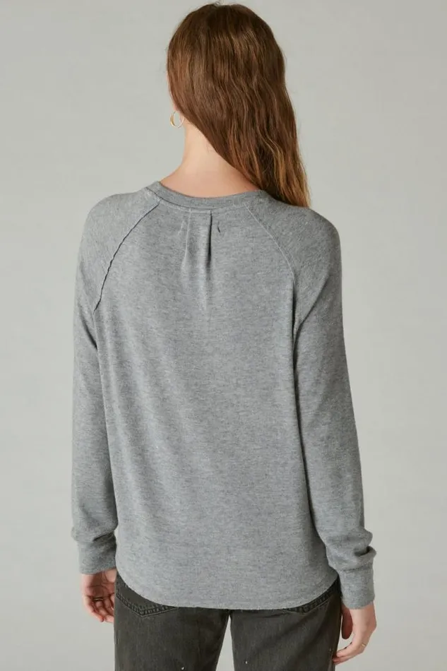 Lucky Brand Cloud Jersey Long Sleeve Crew Heather Combo Women Activewear