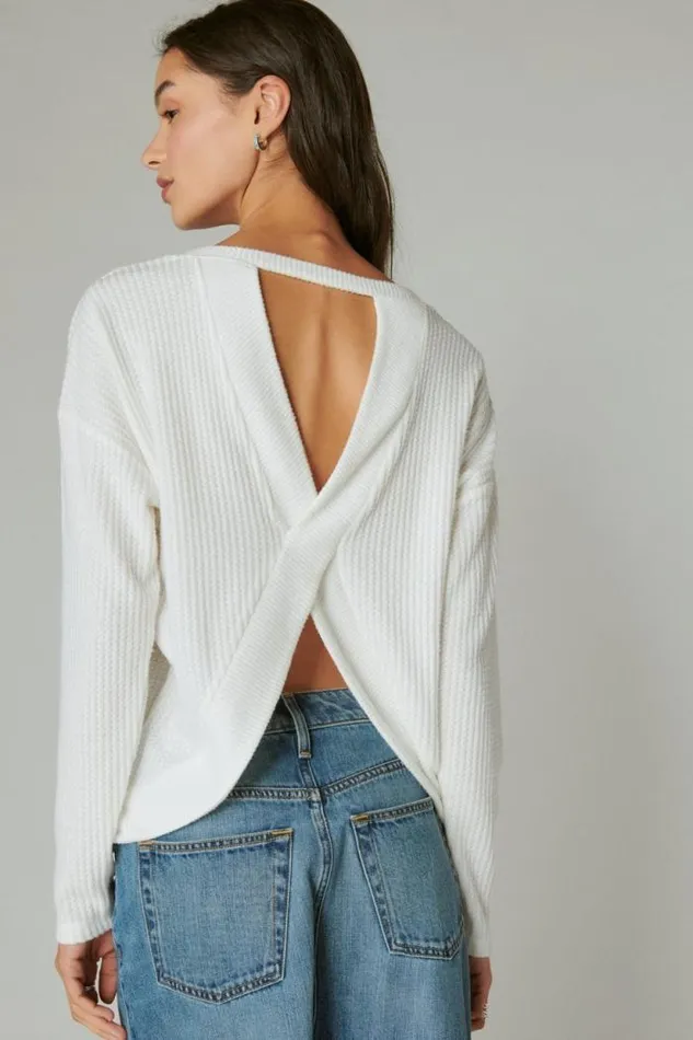 Lucky Brand Cloud Jersey Twist Back Top Whisper White Women Activewear