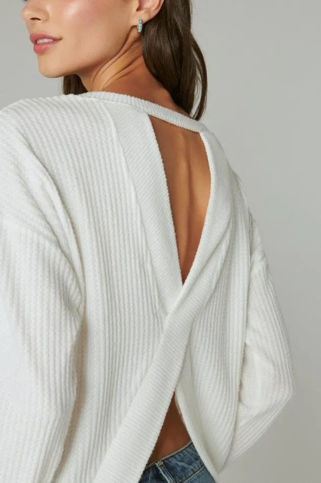 Lucky Brand Cloud Jersey Twist Back Top Whisper White Women Activewear