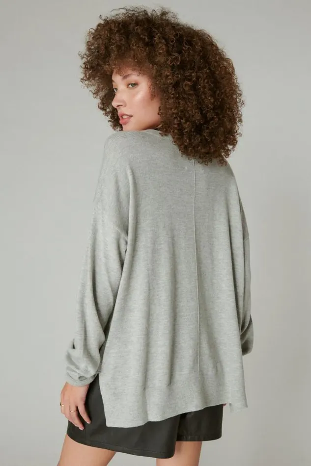Lucky Brand Cloud Soft V Neck Sweater Light Heather Grey b03 Women Sweaters and Sweatshirts