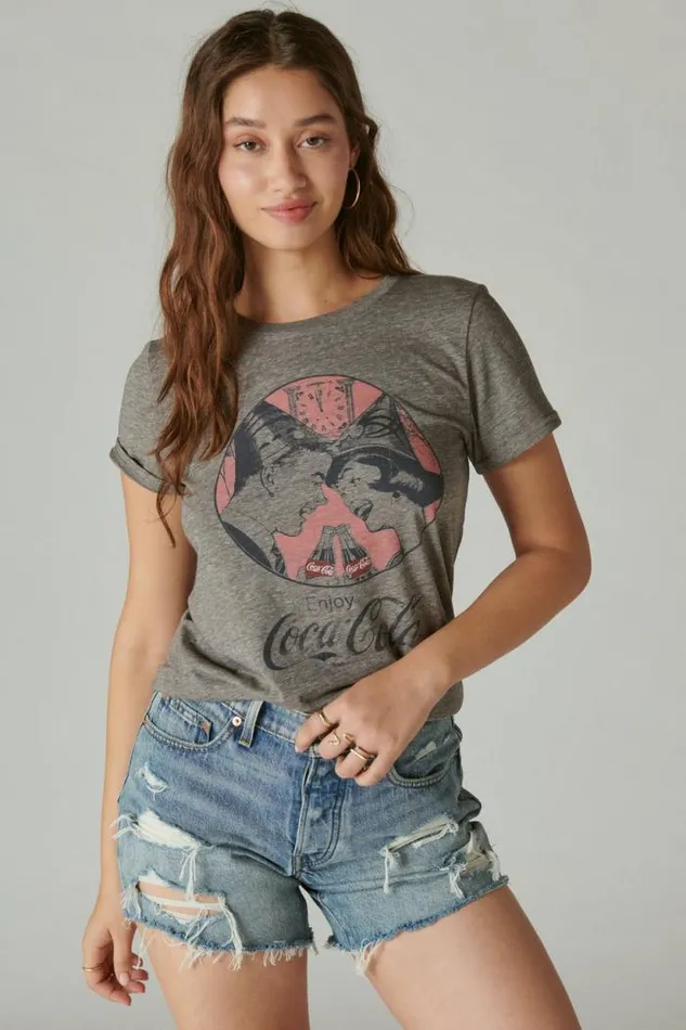 Lucky Brand Coke New Years Classic Crew Heather Grey Women Graphic Tees