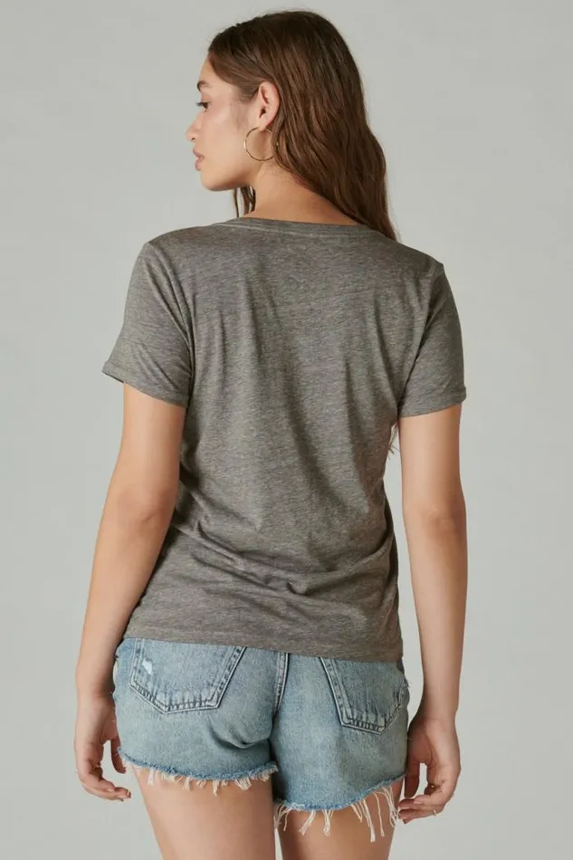 Lucky Brand Coke New Years Classic Crew Heather Grey Women Graphic Tees