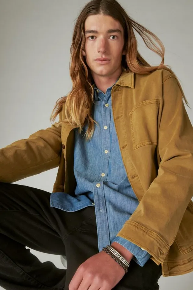 Lucky Brand Coolmax Chambray One Pocket Long Sleeve Shirt Chambray Blue Men ButtonDowns