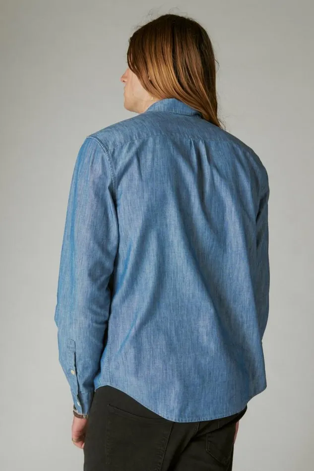 Lucky Brand Coolmax Chambray One Pocket Long Sleeve Shirt Chambray Blue Men ButtonDowns