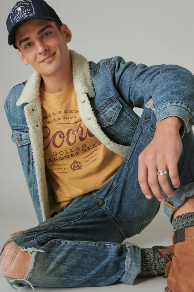 Lucky Brand Coors Western Tee Honey Mustard Men Graphic Tees
