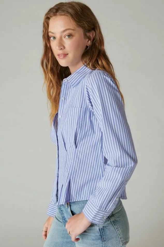Lucky Brand Corset Shirt Persian Jewel Stripe Women Blouses