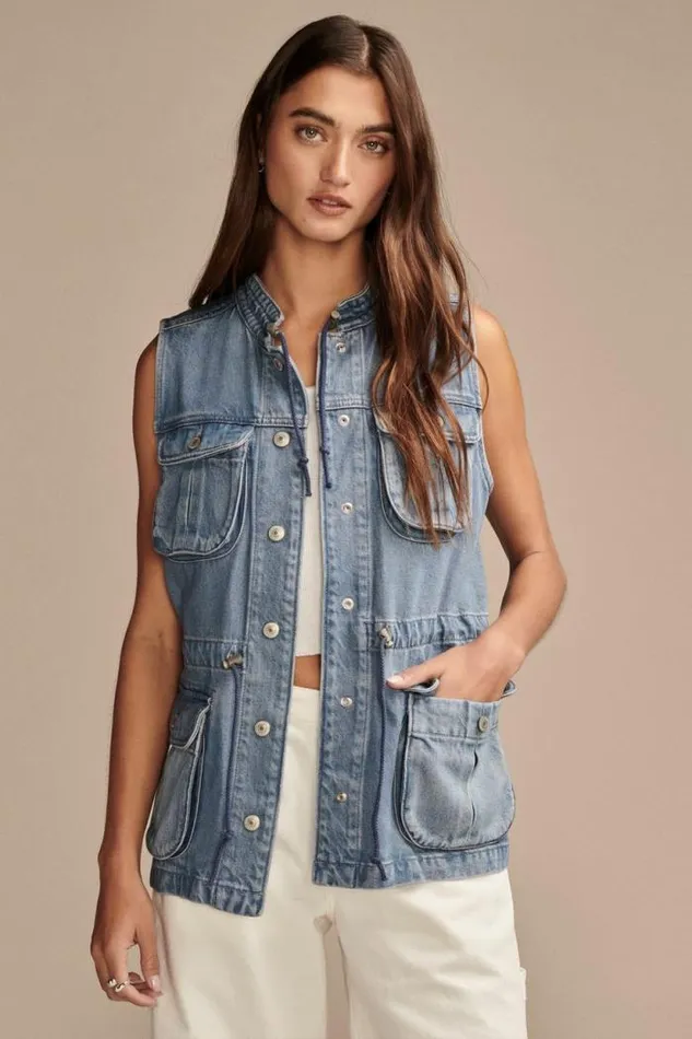 Lucky Brand Denim Utility Vest Lakeside Women Jackets and Outerwear