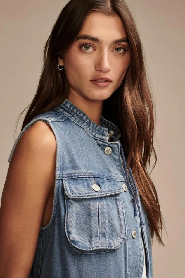 Lucky Brand Denim Utility Vest Lakeside Women Jackets and Outerwear
