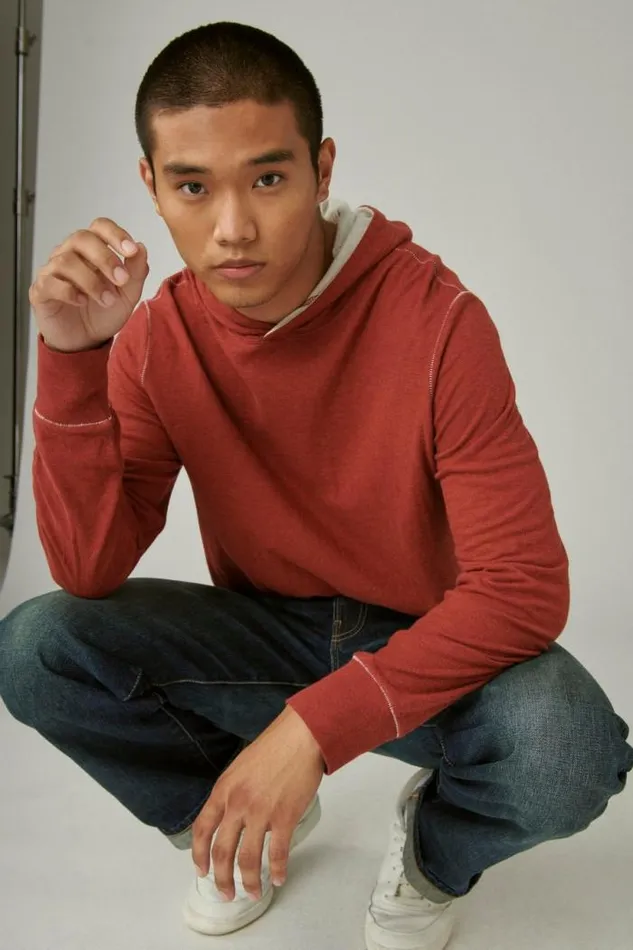 Lucky Brand Duo Fold Hoodie 636 Red Men Shirts and Tops