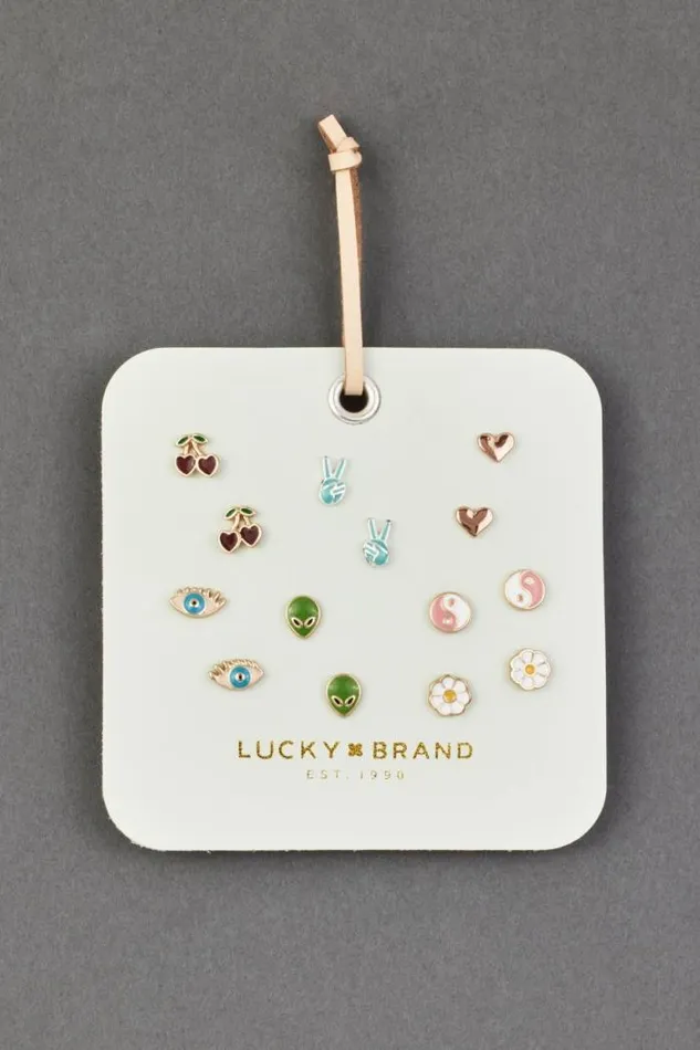Lucky Brand Enamel Mint Leather Stud Set Two Tone Women Jewelry