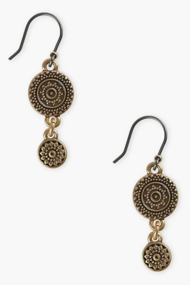 Lucky Brand Etched Drop Earrings Gold Women Jewelry