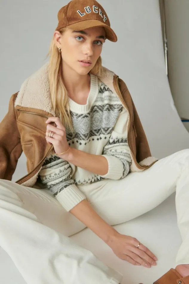 Lucky Brand Fairisle Crew Sweater Whisper White Multi Women Sweaters and Sweatshirts Lucky Brand Fairisle Crew Sweater Whisper White Multi Women Sweaters and Sweatshirts