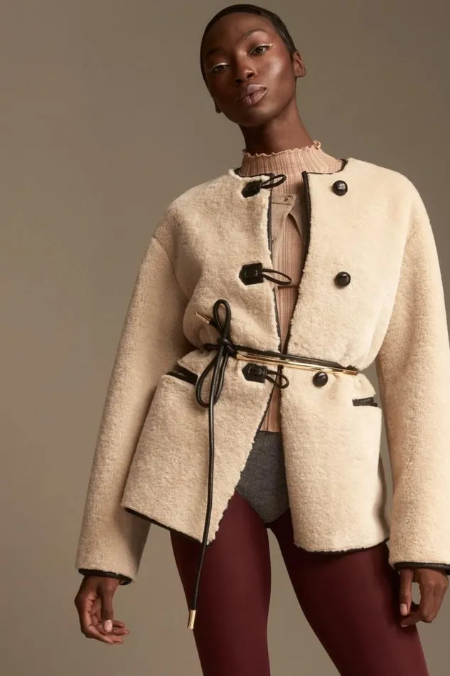 Lucky Brand Faux Shearling Toggle Jacket Cream Women Jackets and Outerwear