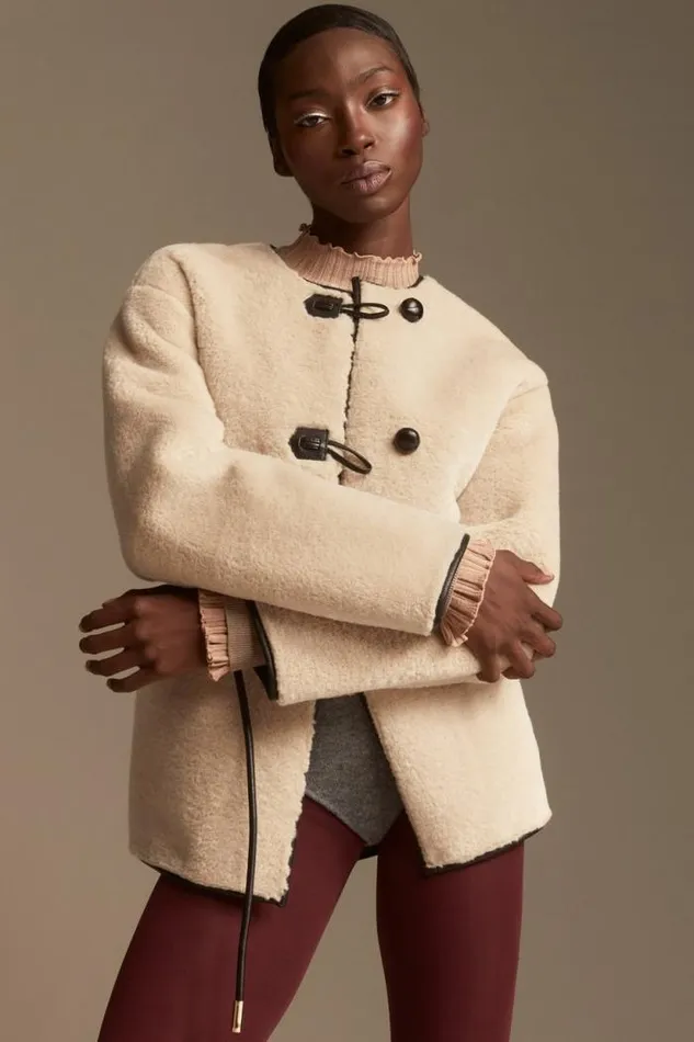 Lucky Brand Faux Shearling Toggle Jacket Cream Women Jackets and Outerwear