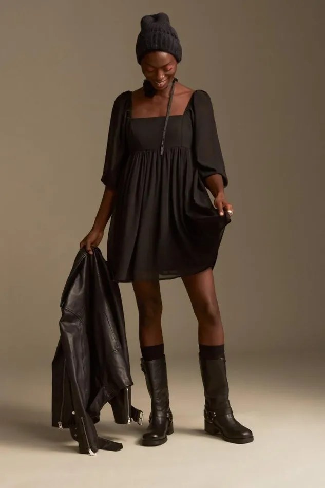Lucky Brand Fitted Bodice Mini Dress True Black Women Dresses