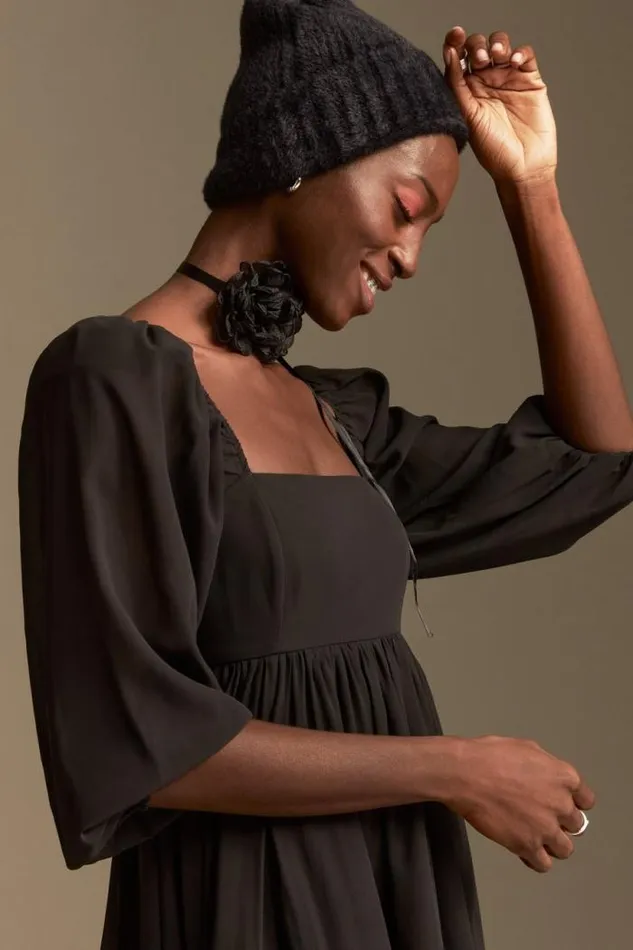 Lucky Brand Fitted Bodice Mini Dress True Black Women Dresses