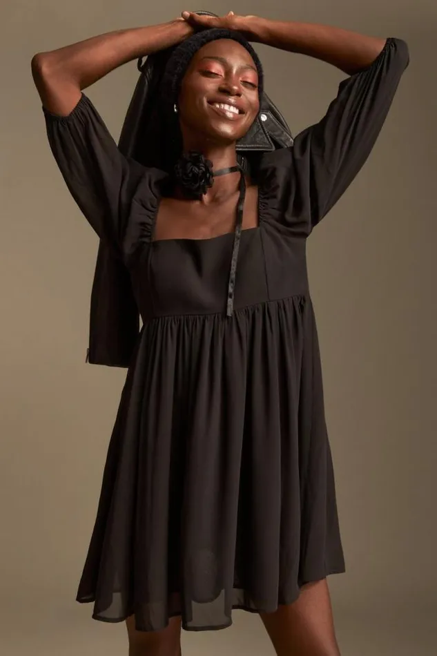 Lucky Brand Fitted Bodice Mini Dress True Black Women Dresses