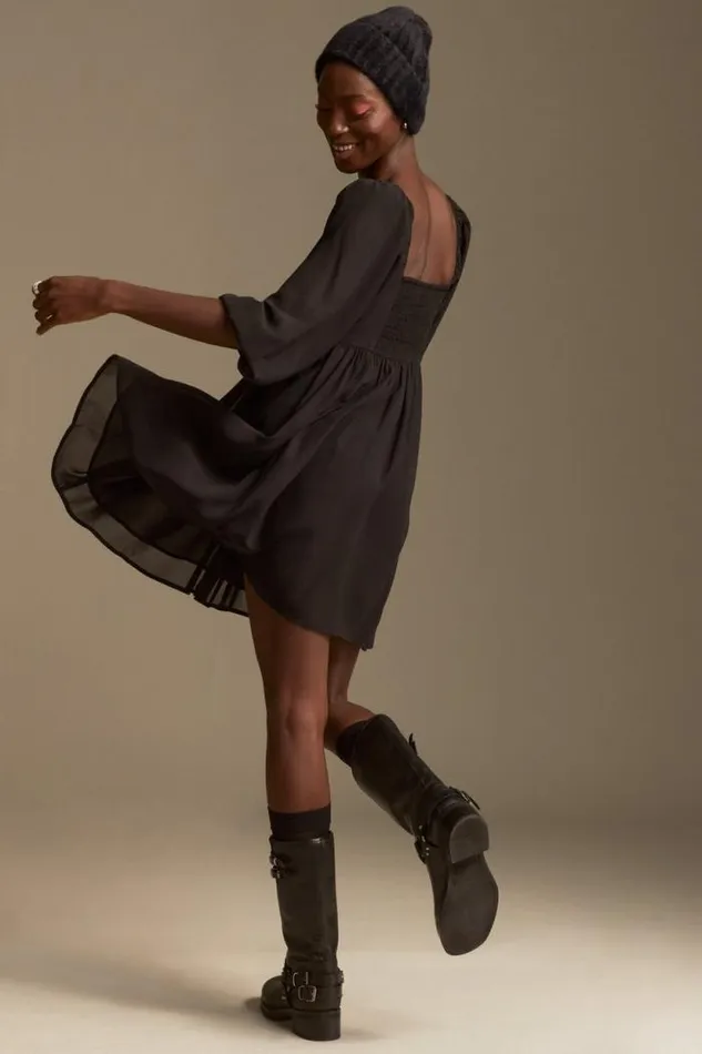 Lucky Brand Fitted Bodice Mini Dress True Black Women Dresses