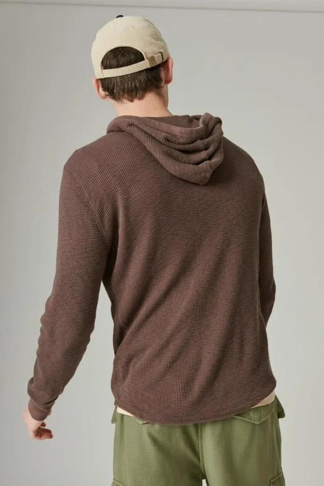 Lucky Brand Garment Dye Thermal Hoodley Seal Brown Men Shirts and Tops