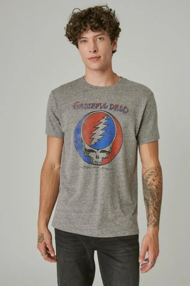 Lucky Brand Grateful Dead Icon Heather Grey Men Graphic Tees