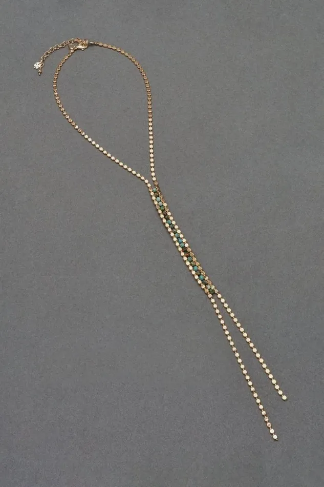 Lucky Brand Green Stone Beaded Y Necklace Gold Women Jewelry