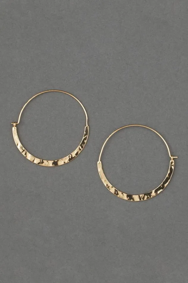 Lucky Brand Hammered Modern Hoop Earring Gold Women Jewelry