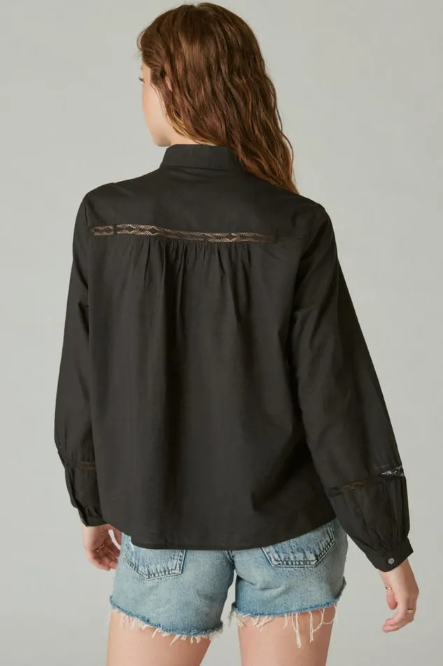 Lucky Brand Lace Trim Button Down Shirt Meteorite Women All Tops