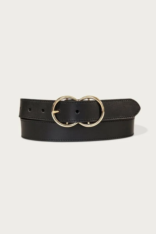 Lucky Brand Leather Belt With Double Ring Buckle Black Women Belts