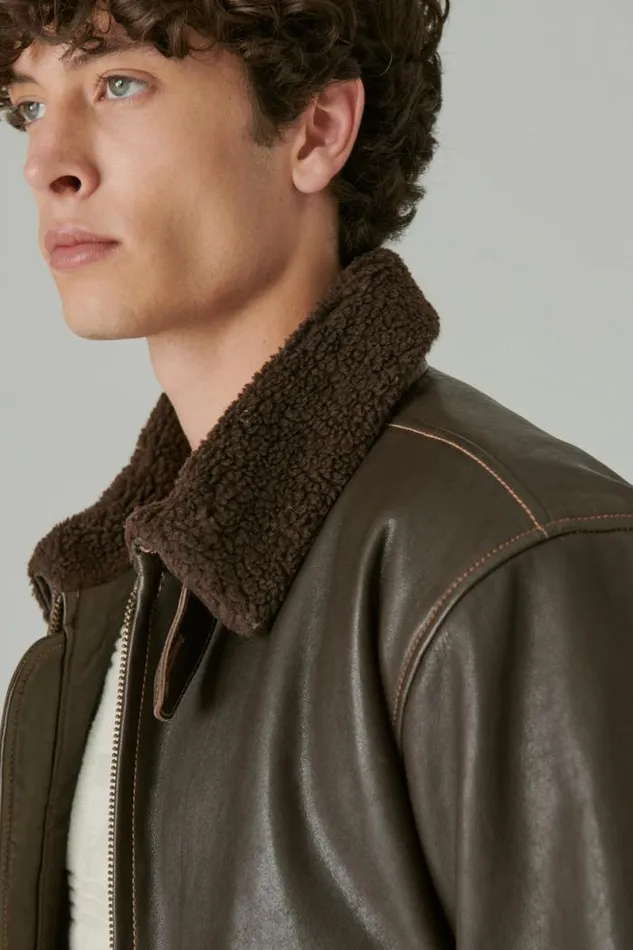 Lucky Brand Leather Flight Jacket Brown Men Jackets and Outerwear