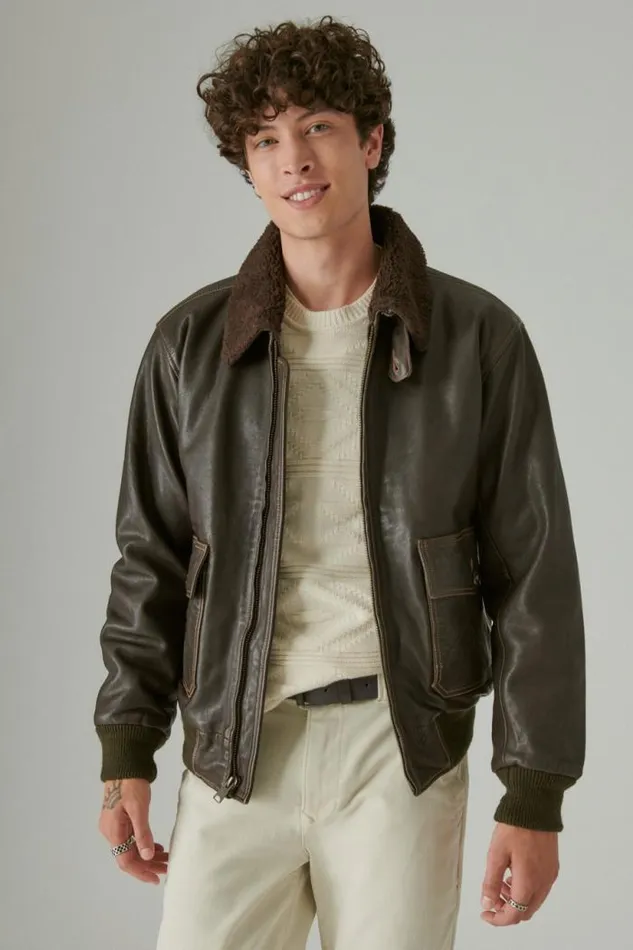 Lucky Brand Leather Flight Jacket Brown Men Jackets and Outerwear