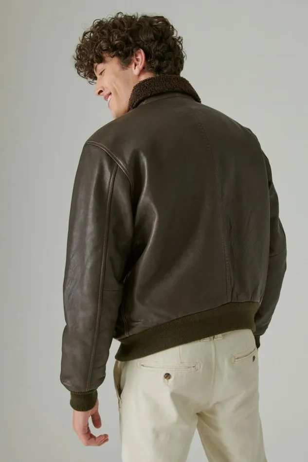 Lucky Brand Leather Flight Jacket Brown Men Jackets and Outerwear