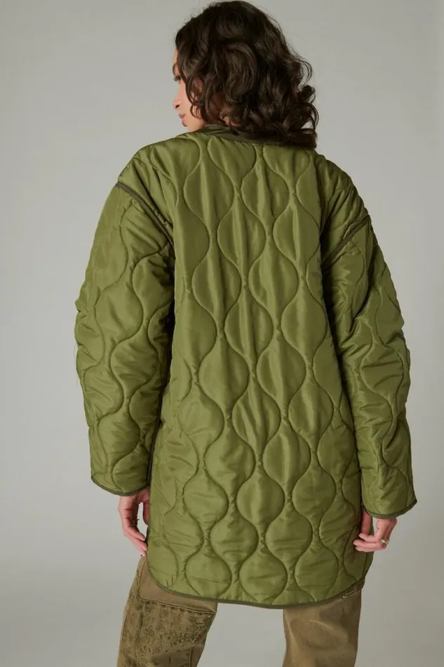 Lucky Brand Longline Quilted Liner Jacket Olive Women Jackets and Outerwear