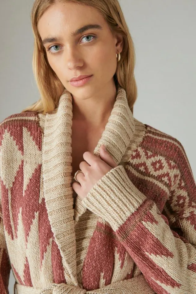 Lucky Brand Lucky Heritage Cardigan Apple Butter Combo Women Sweaters and Sweatshirts