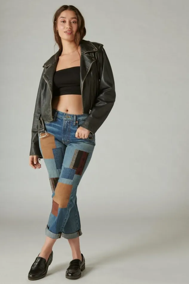 Lucky Brand Lucky Legend Mid Rise Boy High Bluff Patchwork Women Jeans