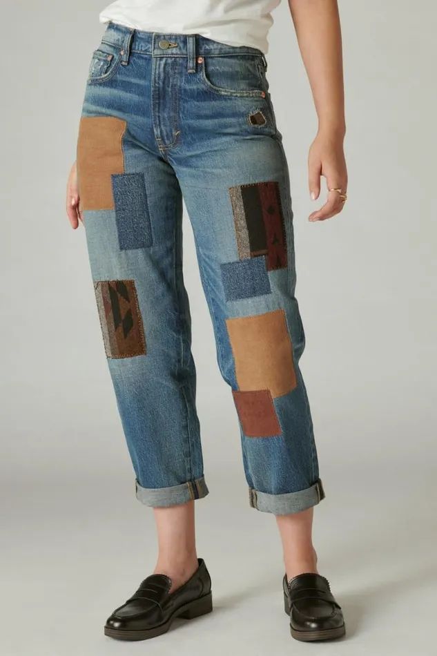 Lucky Brand Lucky Legend Mid Rise Boy High Bluff Patchwork Women Jeans