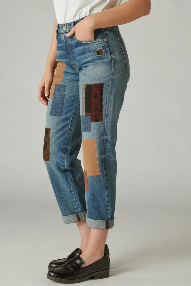 Lucky Brand Lucky Legend Mid Rise Boy High Bluff Patchwork Women Jeans