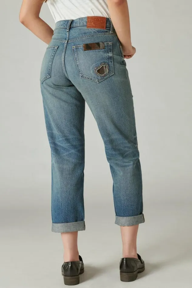 Lucky Brand Lucky Legend Mid Rise Boy High Bluff Patchwork Women Jeans