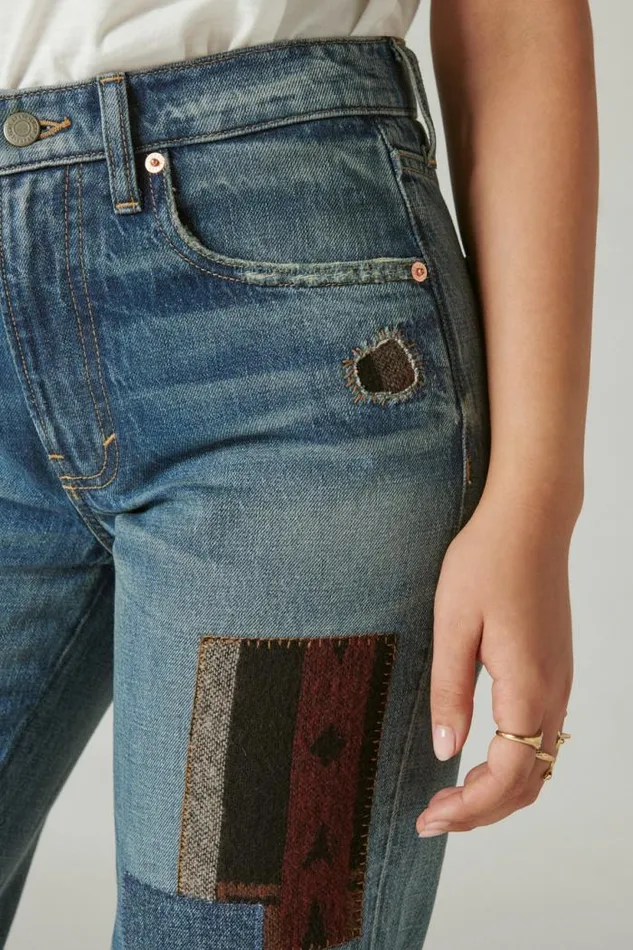 Lucky Brand Lucky Legend Mid Rise Boy High Bluff Patchwork Women Jeans