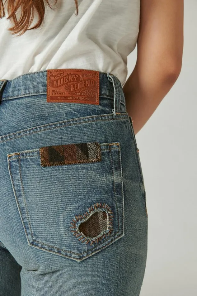 Lucky Brand Lucky Legend Mid Rise Boy High Bluff Patchwork Women Jeans