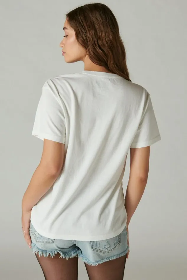 Lucky Brand Mick Jagger Photo Boyfriend Tee Bright White Women Graphic Tees