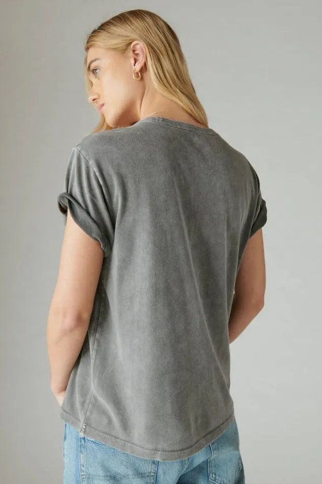 Lucky Brand Miller Genuine Boyfriend Tee Plum Kitten Women Graphic Tees