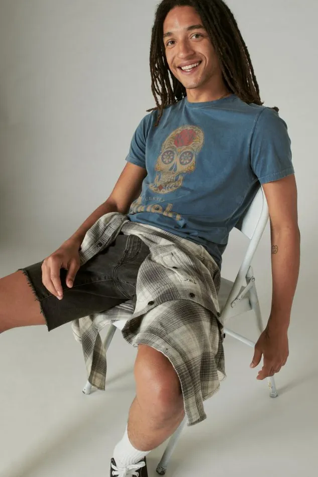 Lucky Brand Modelo Skull Tee American Navy Men Graphic Tees