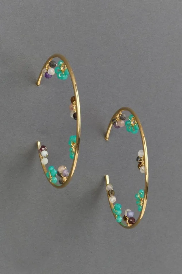 Lucky Brand Multi Beaded Daisy Hoop Earring Gold Women Jewelry
