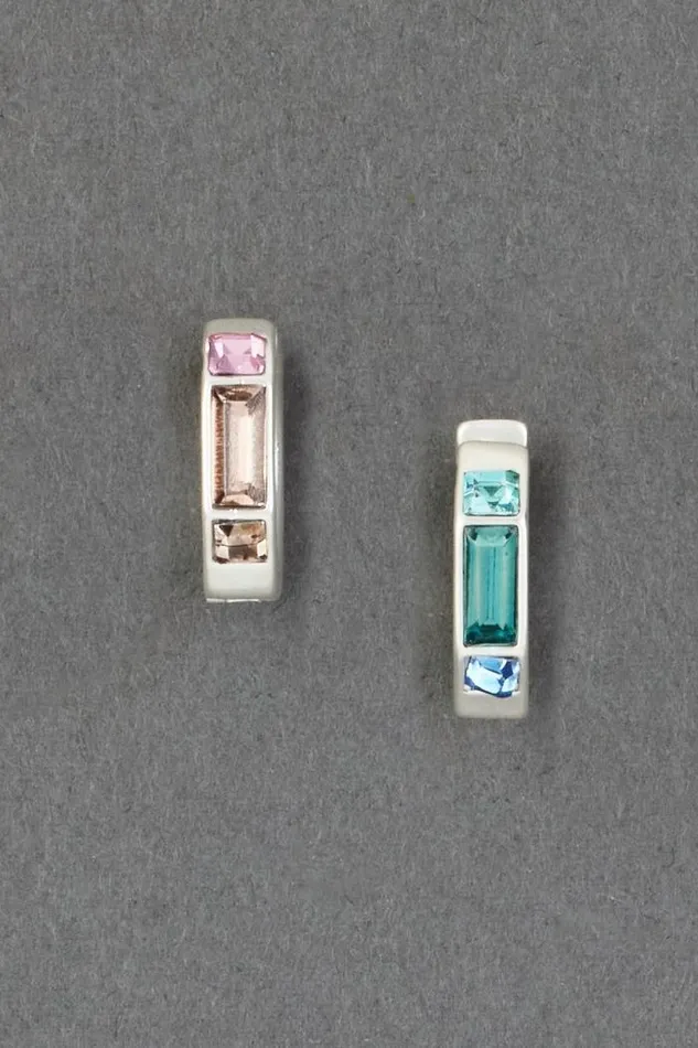 Lucky Brand Multi Color Stone Huggie Hoop Earring Silver Women Jewelry
