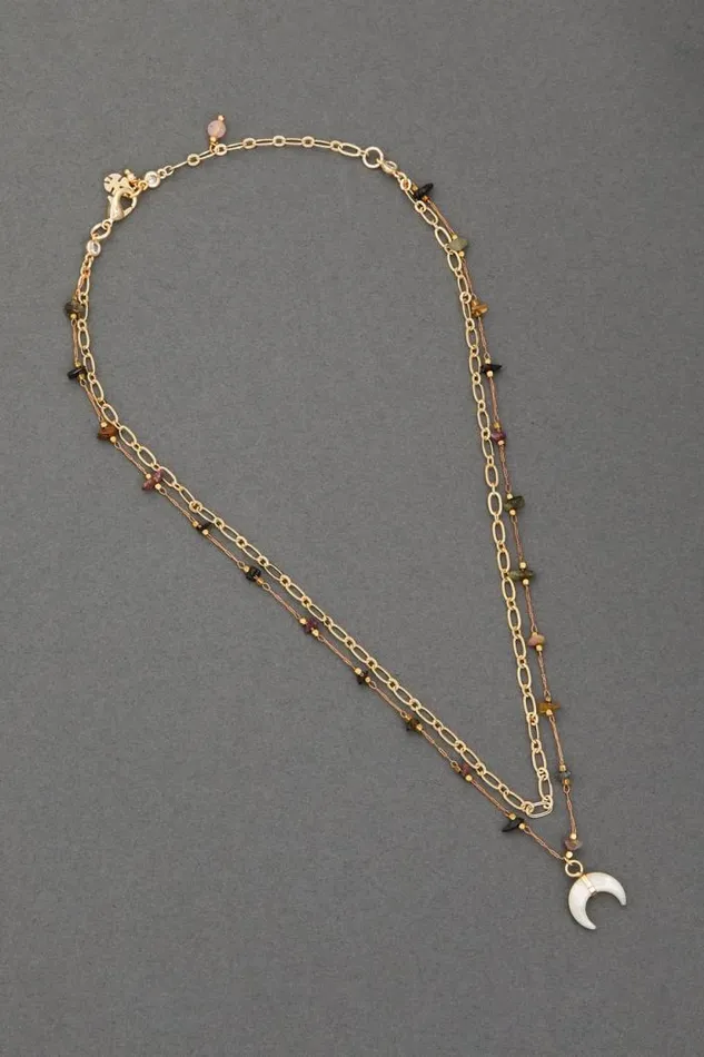 Lucky Brand Multi Stone Chain Layer Necklace Gold Women Jewelry