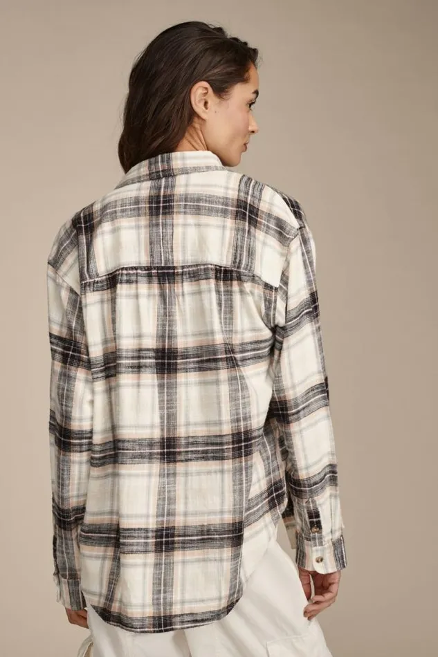 Lucky Brand Oversized Plaid Boyfriend Pocket Shirt Black Plaid Women All Tops