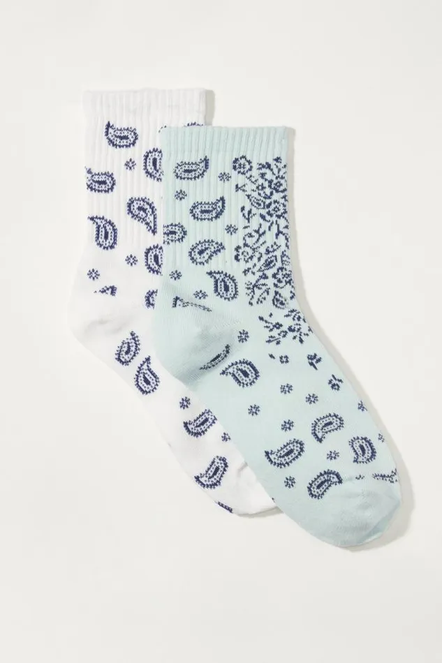 Lucky Brand Paisley Bandana Crew 2 Pk Rinse Women Socks