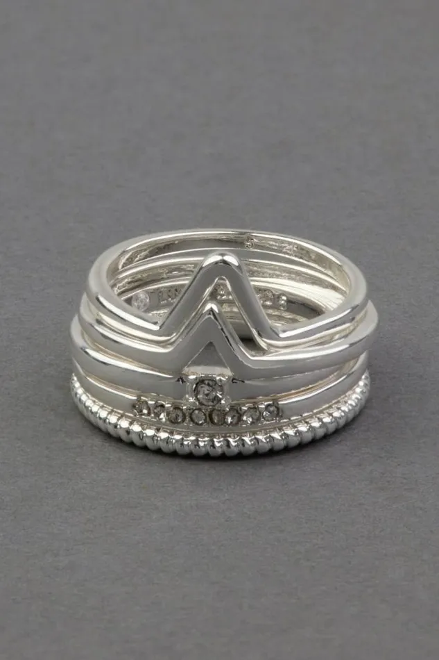 Lucky Brand Pave Silver Tone Ring Stack Silver Women Jewelry